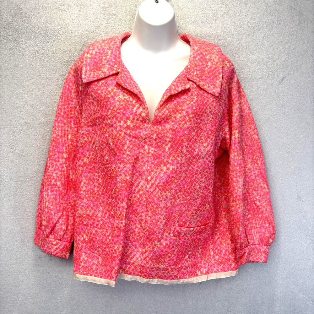 Vintage 50s B.H. Wragge Blouse Top Womens 14 Pink Lined Retro Zip Back Bright
